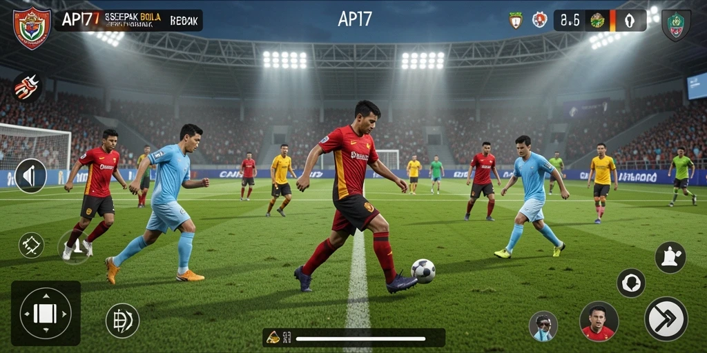 Tampilan gameplay yang memukau dan aksi sepak bola yang menegangkan.