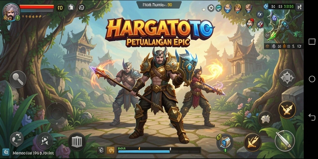 Screenshot utama HARGATOTO menampilkan aksi seru dalam petualangan RPG.