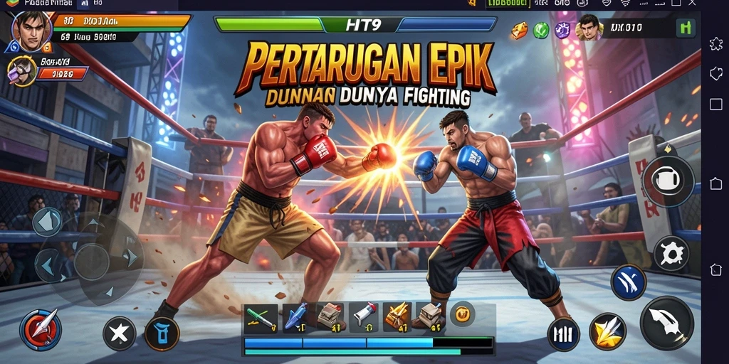 Tampilan seru gameplay HIT9 saat pertarungan dengan berbagai karakter.