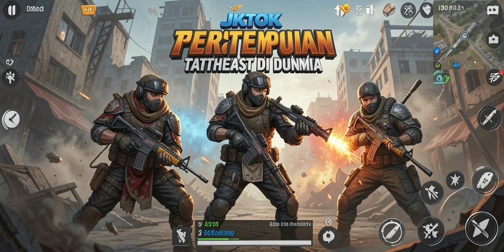 Tampilan gameplay JKTOK dalam aksi Battle Royale yang mendebarkan.