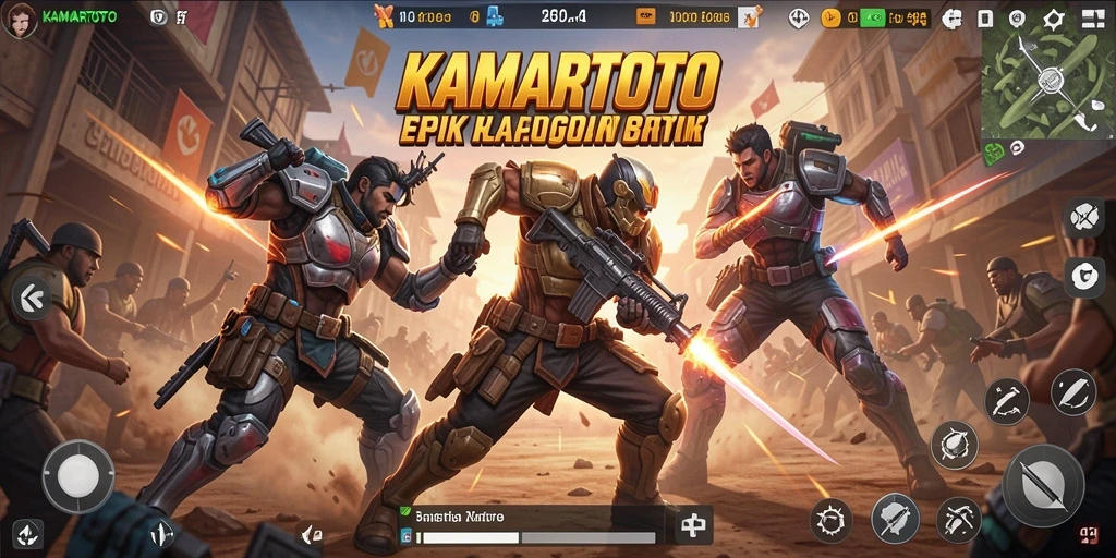 Tangkapan layar dari KAMARTOTO yang menunjukkan aksi pertempuran intens dalam gameplay Battle Royale.