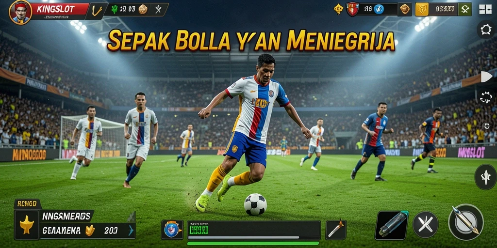 Tampilan gameplay KINGSLOT yang menegangkan dengan aksi sepak bola nyata.