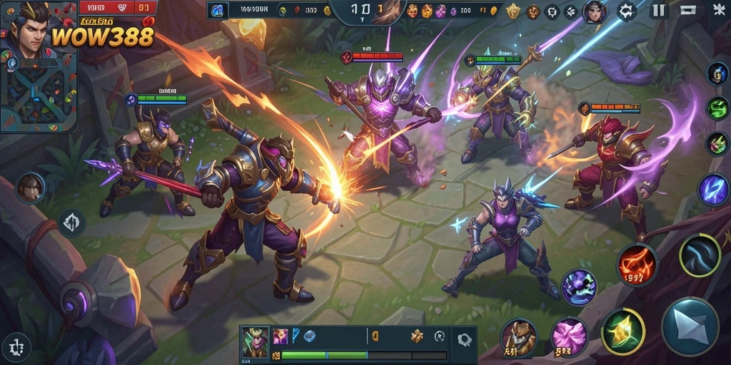 Tampilan gameplay seru di arena MOBA dengan pertarungan intens.