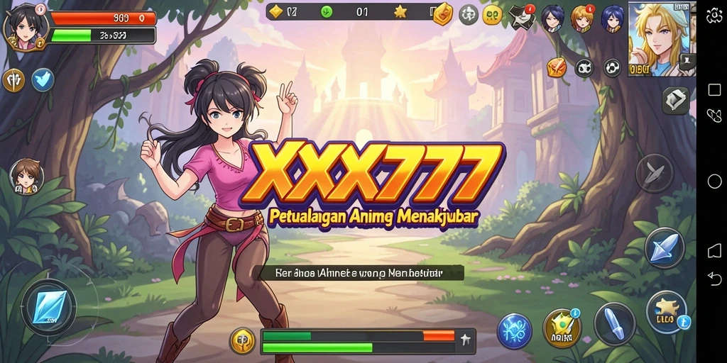Tampilan gameplay XXX777 dengan karakter anime yang dinamis dan menarik.